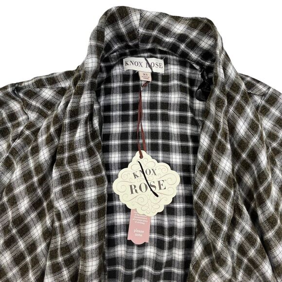 Knox Rose Top Women’s Size XS Open Front Wraparound Lightweight Flannel Plaid - Picture 3 of 12